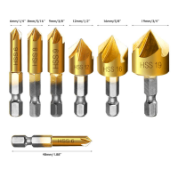 6 ชิ้น 5 ขลุ่ยไฮสปีด Countersink ขูดสว่าน 1/4 HEX S hank ไทเทเนียมเคลือบแกนไม้ดอกสว่านบิตอุปกรณ์เครื่องมือไฟฟ้า