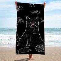 Cartoon Cat Kitten Beach Towel Delicate Microfiber Kid Girls Bath Towel Outdoor Seaside Soft Blanket Living Room Home Decor Swim Knitting  Crochet