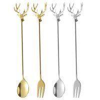 50pcs European 304 Stainless Steel Deer Head Spoon Fork Stainless Steel Bar Spoon Blending Spoon Gold Long Handle Stirring Spoon Cooking Utensils