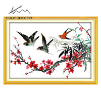 Crossdecor Cross Stitch ชุดด้วยวัสดุสัตว์พิมพ์ผ้าโรงงาน Outlet ผ้า11CT 14CT ปักชุด Craft Handmade ตกแต่งสำหรับ Sala Wall-นกสาขา