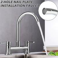 Kitchen Sink Mixer Tap Metal Copper Dual Handle Hot And Cold Mixed Water Tap 2 Hole Deck Mounted Faucet Kitchen Supplies