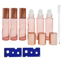 6PCS 10ML Glass Essential Oil Bottles Rose Gold Roller Bottles Perfume Bottles Thick Refillable Container With 2 Opener