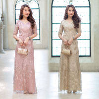 Maxi Dress เดรสออกงานราตรียาวสุดอลังการ ผ้าเป็นผ้าปักเส้นด้ายกริ้ตเตอร์ ผสมเลื่อมกากเพชร