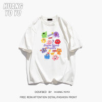 HUANGYOYO เสื้อยืดแขนสั้นสำหรับผู้หญิงลายการ์ตูนผ้าฝ้ายคอกลม100% สนุกส่วนตัว