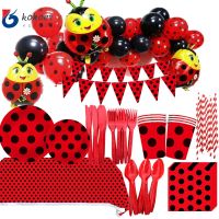 Ladybug Red and Black Dots Birthday Party Decorations ballon Baby Shower Disposable Tableware Napkins Plates Cups Decoration