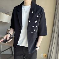 ZZOOI Legible Summer Blazers Men Casual Loose Mens Blazer Jacket Star Printed Blazer for Man