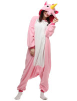 Women Animal Bodysuit Pink Unicorn Pajamas Long Sleeve Hooded Polar Fleece Home Fur Bodysuit