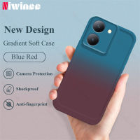 NIWINEE เปลือกสีฟ้าสีแดงไล่ระดับสีสำหรับ VIVO Y78 Y77 Y75 Y55 Y36 Y27 5กรัม Y35 Y22S Y21S Y21A Y20 Y20i Y16 Y02A Y02 Y02t ที่เรียบง่ายและมีสไตล์กันกระแทกฝาหลังห่อเต็มรูปแบบเคสโทรศัพท์เนื้อนิ่ม TPU Z005-1