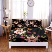 Beautiful Flower Digital Printed 3pc Polyester Fitted Sheet Mattress Cover Four Corners with Elastic Band Bed Sheet Pillowcases