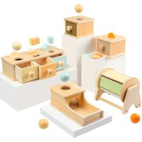 Baby Montessori Pbject Permanence Box Wooden Toys Macaron Coin Ball Textile Drum Drawer Box Toddler Early Education Sensory Toys