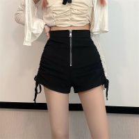 Black Short Pants for Women Korean Style Fashion Casual High Waist Zipper Bodycon Shorts