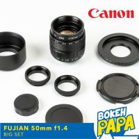 เลนส์มือหมุน Fujian 50mm F1.4 (ชุดใหญ่ อุปกรณ์ครบจัดเต็ม) เลนส์ละลาย CCTV โบเก้หมุนวนๆ สำหรับใส่กล้อง Canon EOS M