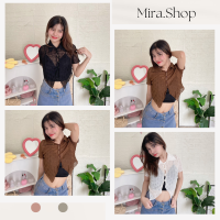 mira_shop เสื้อซีทรูแขนสั้น กระดุมมุก J333#