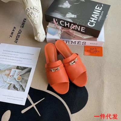 2023 spring H high version H buckle thick wedge slippers French fashion womens shoes factory direct a generation.