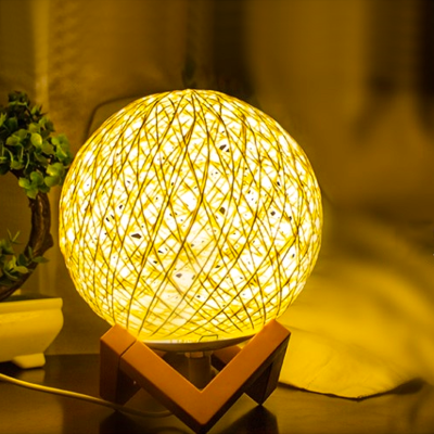 Modern LED Moon Table Lamps Linen Ball Rattan Night Lightings Acrylic Reading Desk Lamps 3W Decorative For Bedroom Bedside Study