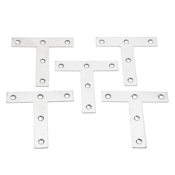 5pcs Stainless Steel Angle Brackets Plate Corner Brace Flat T Shape