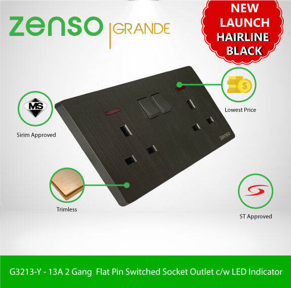 Zenso Grande Series 13a 2 Gang Flat Pin Switched Socket Outlet Cw