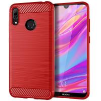 กรณีโทรศัพท์สำหรับHuawei Y7 2019 ซิลิโคนอ่อนนุ่มTPUปกคาร์บอนไฟเบอร์เนื้อแปรงปลอกโทรศัพท์