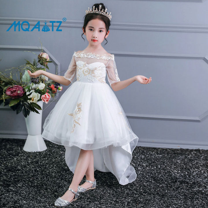 New Princess Girls Embroidery Flower Trailing Dress Children Kids