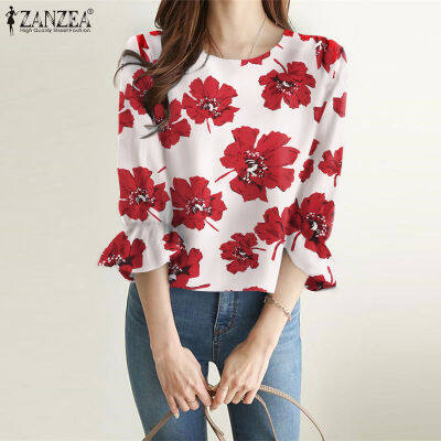 (จัดส่งฟรี)Fancystyle ZANZEA เสื้อพิมพ์ลายดอกไม้วินเทจสำหรับผู้หญิงเสื้อทรงหลวมแขน3/4แต่งระบายอเนกประสงค์ #11