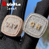 Bubble Letter Personalized Name Rings for Men Full Iced Out Cubic Zirconia Prong Setting Hip Hop Jewelry