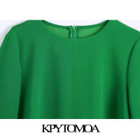 KPYTOMOA Women 2021 Fashion With Flared Sleeves Green Mini Dress Vintage O Neck Back Zipper Female Dresses Vestidos Mujer