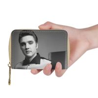 เคสนามบัตรกระเป๋าสตางค์ใส่นามบัตรหนัง PU ลายพิมพ์ Elvis Presley กระเป๋าของผู้หญิง