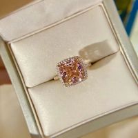 Luxury 100% S925 Sterling Silver Created Moissanite Morganite Gemstone Wedding Engagement Ring Fine Jewelry Wholesale