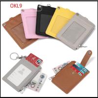 OKL9 แบบพกพา หนัง PU ปกบัตรรถโดยสาร กระเป๋าใส่เหรียญ ผู้ถือบัตรประจำตัวประชาชน พวงกุญแจ กระเป๋าสตางค์