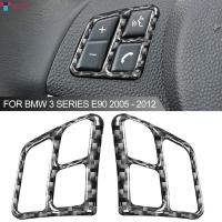 BETOP สติกเกอร์ปุ่มฝาครอบตัดพวงมาลัยรถยนต์2ชิ้นคาร์บอนไฟเบอร์สำหรับ BMW 3 Series E90 2005 - 2012