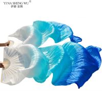 1Pair/1Pc Real Silk Belly Dance Veil Fans Bamboo Handmade Dyed Performance Long Fan Belly Dancing 100% Real Silk Fans