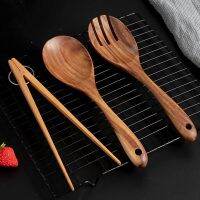 Special Offers 3-Piece Salad Server Wooden Salad Spoon And Fork Set Wood Tongs Large Serving Spoon Ladle Cooking Utensils Kitchen Accessories