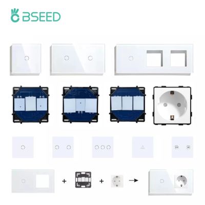 ❍┅♨ BSEED Wall Touch Switch Dimmer Touch Light Switch Function Parts Glass Panels EU Wall Socket Plug DIY Free Combination