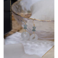 Handmade Jade Ring 14k Gold Wrapped Earrings Elegant and Fresh Earhook Earrings Japanese and Korean Jewelry Girl T9E8