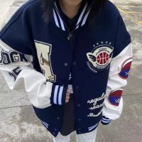 Retro embroidery letters color matching flocking clothes Y2K street Harajuku hip-hop baseball uniform jacket women style lovers