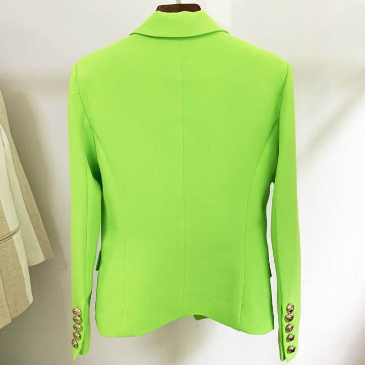 high-street-newest-2021-designer-jacket-womens-classic-lion-buttons-double-breasted-slim-fitting-blazer-neon-green