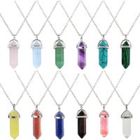 [COD] European and Necklace Best Selling Stone Hexagonal Column Pendant Multicolor Clavicle Chain Sweater Jewelry