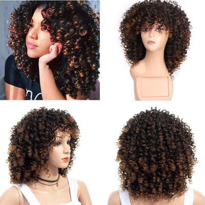 JUIE hort Afro Curly Mix Gray Hair Wig with Bangs Synthetic New Arrival Cheap Wigs dbv
