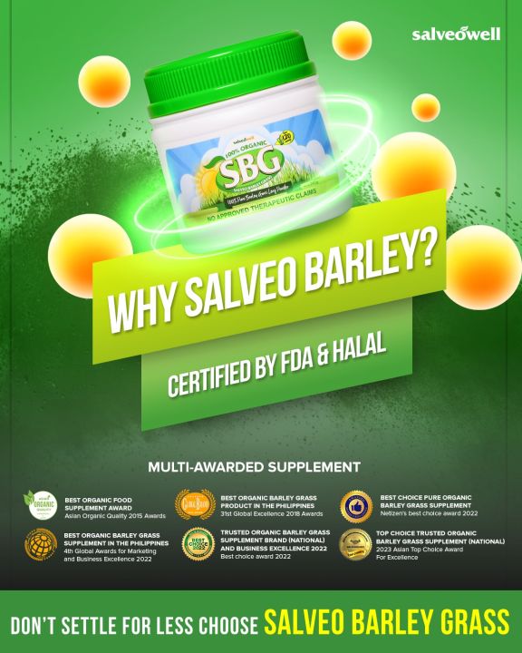 100% Pure Organic & Authentic Salveo Barley Grass Powder 240g (JAR up to  120 servings) Antioxidant, Diabetes, Myoma, Asthma, Hypertension, Anti-Ageing, Rheumatism, Improves DigestionDetoxify, Immunity Booster  Healthy and Safe