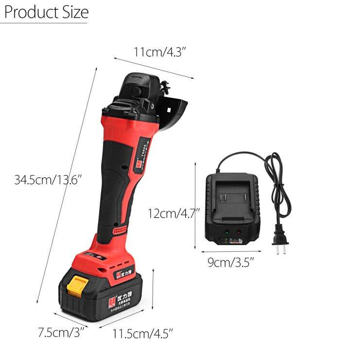 เครื่องบดไร้แปรงถ่านไร้สาย21v-แบบชาร์จไฟได้พร้อมแบตเตอรี่ลิเธียมไอออนลิเทียม3-0ah-กล่องชุดเครื่องตัดและบดมุม100มม