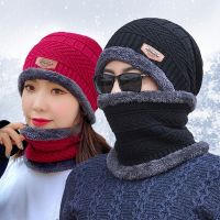 【CW】☬♨  2022 Beanie Hat for Men Knitted Cap Thick Wool Neck Scarf Balaclava Bonnet Hats Set