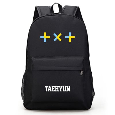 TXT Combination Same Style Pure Black Backpack Men Women Preppy Casual Middle School Student Schoolbag Travel Bag Trendy