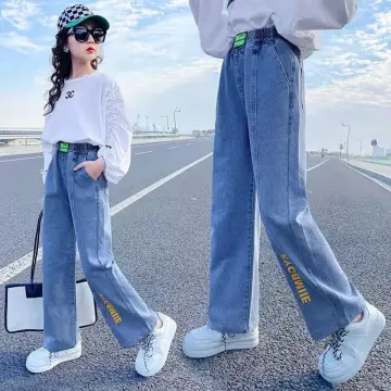 Buy Girls' jeans, autumn trousers, new wide-leg pants, western style  straight-leg pants, big kids loose Korean version ｜Jeans-Fordeal