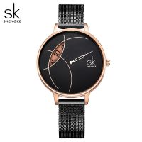 [Aishang watch industry]Shengke นาฬิกาแฟชั่นผู้หญิงนาฬิกาลำลองสำหรับสุภาพสตรีนาฬิกาตาข่ายสเตนเลสสตีลสไตล์ Desgin สีเงินนาฬิกาควอตซ์สำหรับผู้หญิง