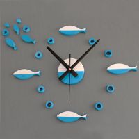 ZZOOI Wall Clock Home Room Decor High Quality Diy 3d Luxury Fish Style Wall Clock Home Decoration Art Clock Blue Free Shipping