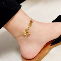 OYJR สร้อยข้อเท้าผญ เหรียญทองแดง ข้อเท้าสแตนเลส ชุบทอง 18k Anklet ไม่ลอกดำ