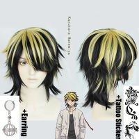 Tokyo Revengers Hanemiya Kazutora Cosplay Wig Tokyo Manji Gang Captain Black Golden Hair + Earring + Tattoo Sticker + Wig Cap