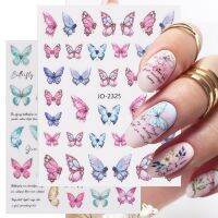 【lz】❀►  3d adesivos de unhas rosa azul borboleta flores folhas auto-adesivo sliders decorações diy