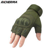 Richerma Motorcycle Gloves Knuckles Protective Wear-Resistance Green Fingerless Gloves Cycling Men Woman Motorbike Gloves