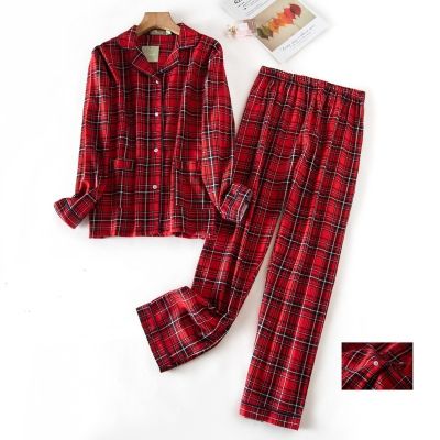 Plus Size S-XXXL Sleepwear Womens Pajamas Set Ladies Warm Flannel Cotton Home Wear Suit Autumn Winter Plaid Print Pajamas Sleep